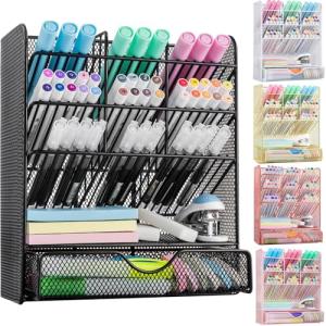 Metal Pen Organizer with Drawer for Art Supplies
