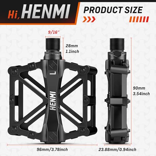 HENMI 9/16" MTB Bicycle Pedals, Lightweight Aluminum Alloy