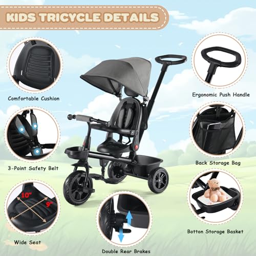 TODEFULL Kids' 6-IN-1 Tricycle with Swivel Seat