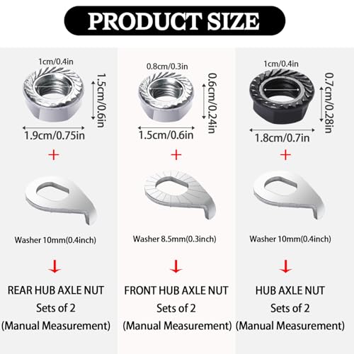 KALIONE 12 Pcs Bicycle Axle Nut Washer Kit