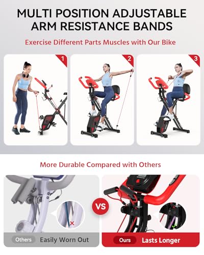 Pooboo Foldable Exercise Bike with Adjustable Resistance & Pulse Sensor