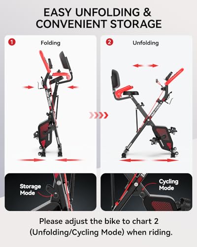 Pooboo Foldable Exercise Bike with Adjustable Resistance & Pulse Sensor