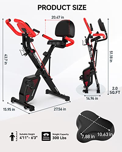 Pooboo Foldable Exercise Bike with Adjustable Resistance & Pulse Sensor