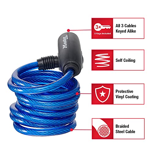 Colorful 6ft Bike Lock Cables Trio