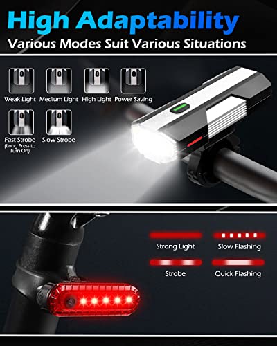 Rechargeable LED Bike Lights Set, Anti-Dazzle, High Lumen