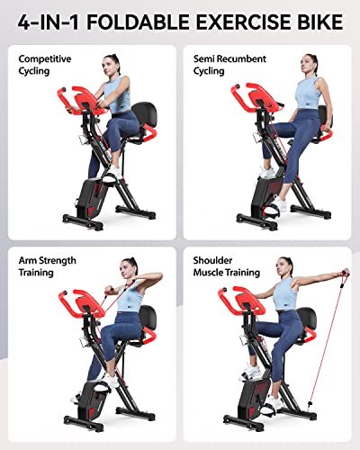 Pooboo Foldable Exercise Bike with Adjustable Resistance & Pulse Sensor