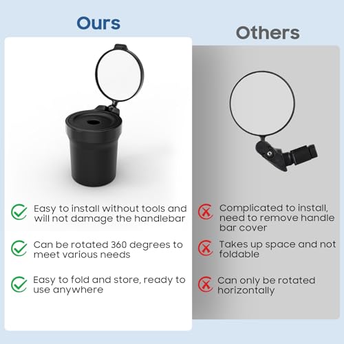 360° Rotatable Bike Mirrors, Durable Silicone Mirror - 2 Pack