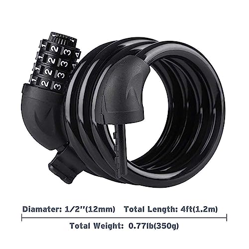 4ft Coiled Bike Cable Lock with Mount