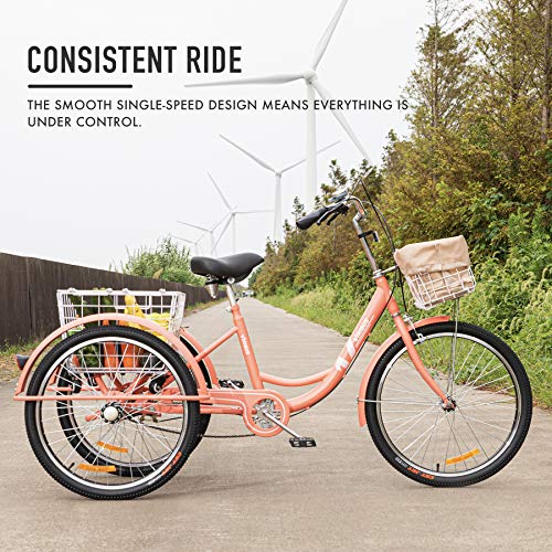 Pink Adult Tricycle: 1 Speed, 24" Wheel, Baskets