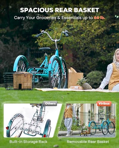 Foldable Adult Tricycle, 7 Speed Aqua 26
