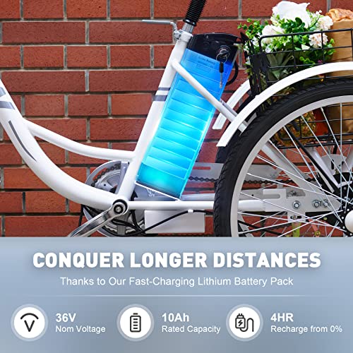 Electric Tricycle for Adults with Basket - White