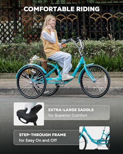 Foldable Adult Tricycle, 7 Speed Aqua 26