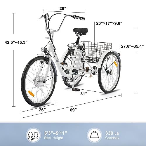 Electric Tricycle for Adults with Basket - White