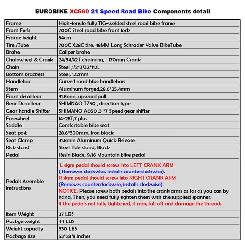 EUROBIKE Road Bike, 54cm Frame 700C, 21 Speed