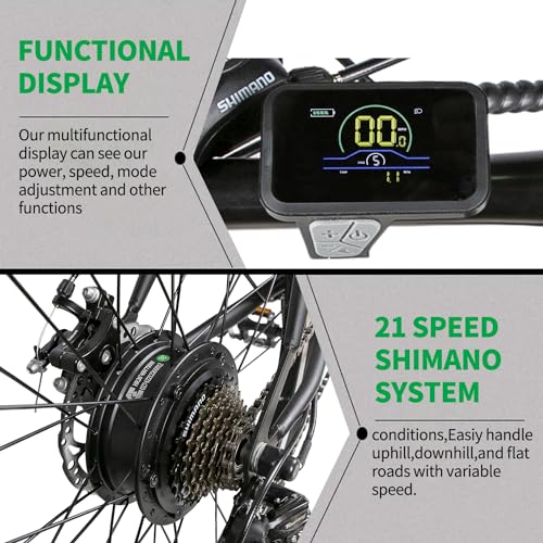 NAKTO Electric Mountain Bike - 26" Tires, 21-Speed