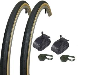 Gum Wall Road Bike Tires Set with Tubes & Levers