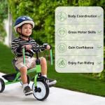 Green Kids Tricycle with Bell and Removable Pedal