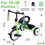 Green Kids Tricycle with Bell and Removable Pedal