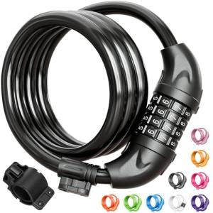 4ft Coiled Bike Cable Lock with Mount