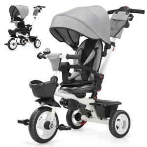 EOOWOY Baby Trike, 6-in-1 Kids Tricycle (Light Grey)