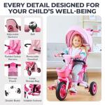 7-in-1 Folding Pink Tricycle for Kids 18 Months+