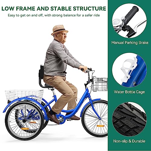 YITAHOME Adult Tricycle, 24 Inch 3 Wheel Bikes, 1 Speed