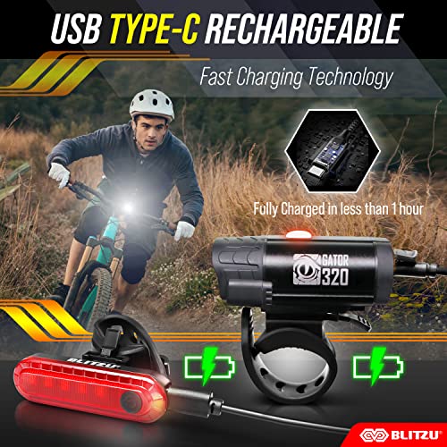 BLITZU LED Bike Lights & Bell Set for Night Riding