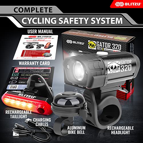 BLITZU LED Bike Lights & Bell Set for Night Riding