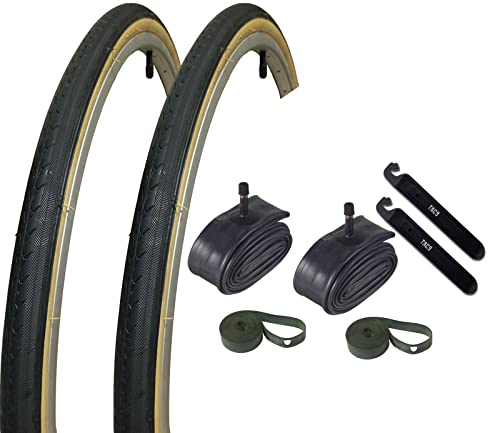 Gum Wall Road Bike Tires Set with Tubes & Levers