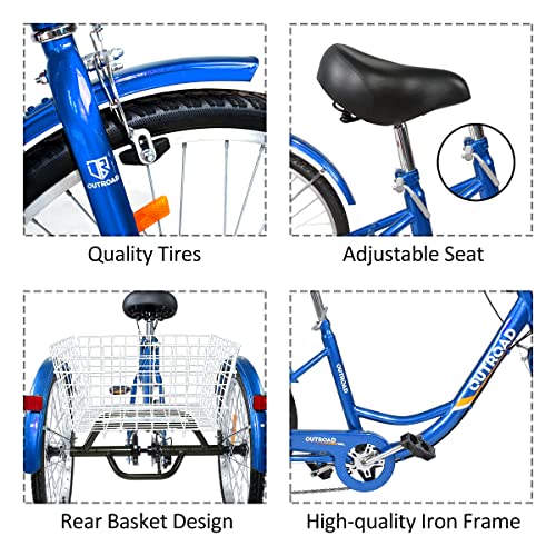 Adult Tricycle with Large Basket - 24 inch, 7 Speed