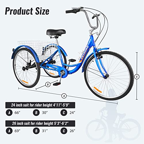 Adult Tricycle with Large Basket - 24 inch, 7 Speed