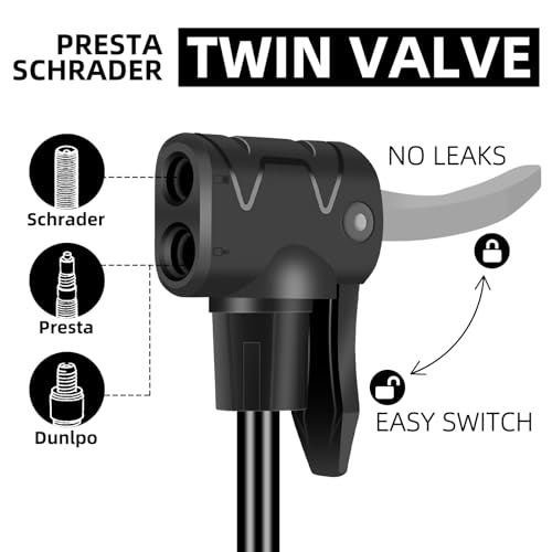 Bike Floor Pump with Gauge, 160 PSI, Presta/Schrader Compatible