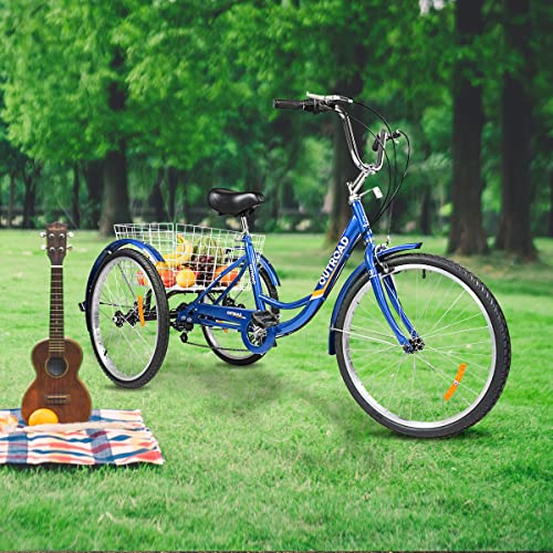 Adult Tricycle with Large Basket - 24 inch, 7 Speed