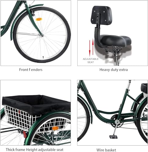 24" Adult Trikes with Cargo Basket, 7-Speed
