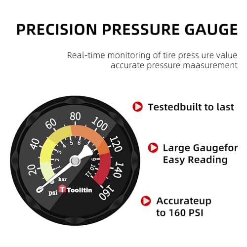 Bike Floor Pump with Gauge, 160 PSI, Presta/Schrader Compatible