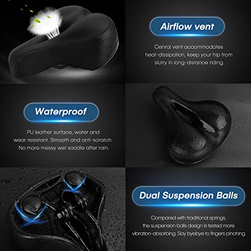 TONBUX Comfortable Dual Shock Absorbing Wide Bicycle Seat