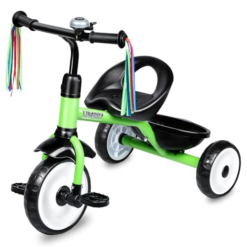 Green Kids Tricycle with Bell and Removable Pedal