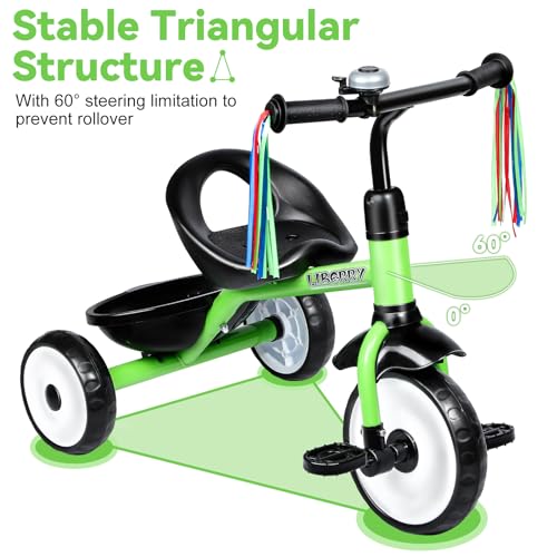 Green Kids Tricycle with Bell and Removable Pedal