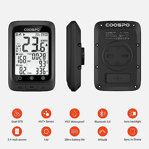 COOSPO Wireless GPS Cycling Computer with Bluetooth, LCD