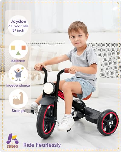 Black KRIDDO Kids Tricycle with Adjustable Seat Height