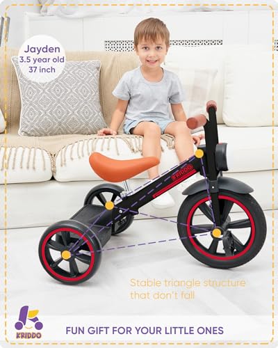 Black KRIDDO Kids Tricycle with Adjustable Seat Height