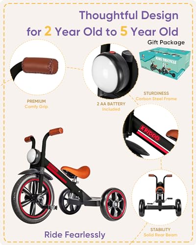 Black KRIDDO Kids Tricycle with Adjustable Seat Height