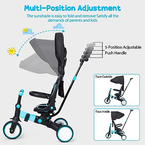 GAOMON Baby Tricycle: Adjustable Parent Handle, Canopy, Guardrail