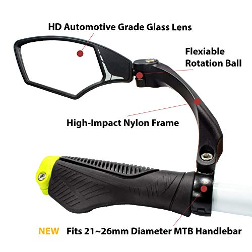 Hafny Bike Mirror, HD Glass Lens (Silver)