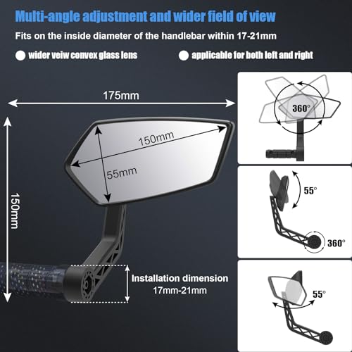 360° Adjustable Bar End Bike Mirror - Set of 2