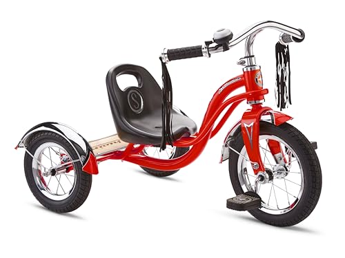 Schwinn Roadster Tricycle for Kids, Wood Deck, Handlebar Tassels