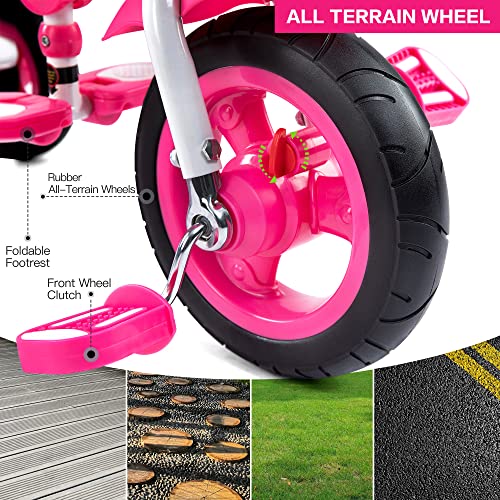 7-in-1 Folding Pink Tricycle for Kids 18 Months+