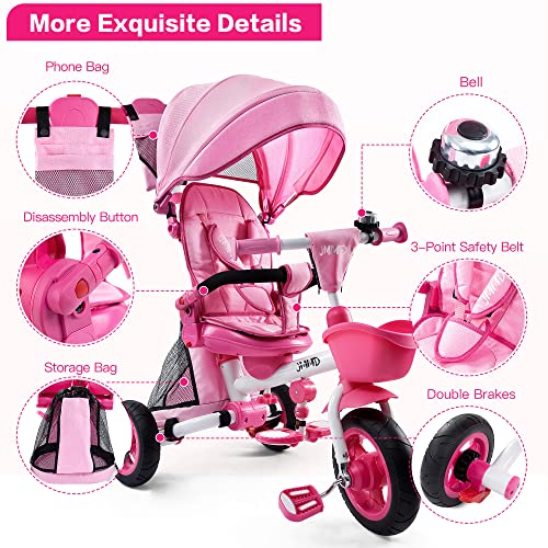 7-in-1 Folding Pink Tricycle for Kids 18 Months+