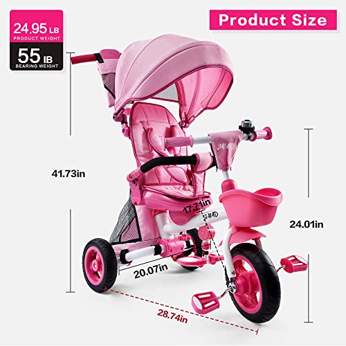 7-in-1 Folding Pink Tricycle for Kids 18 Months+