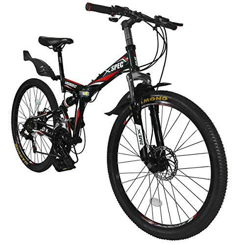 Xspec 26" Folding Mountain Bike, 21 Speed, Black